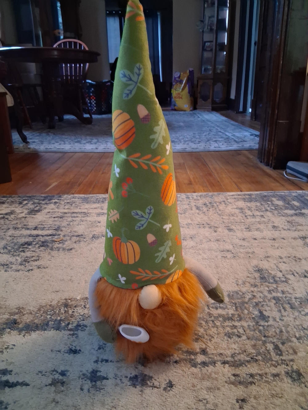 Autumn Pumpkin Gnome Plush Accent - Green Hat, Orange Beard